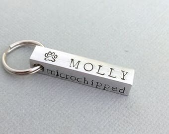 Hand Stamped 4 Sided Bar Dog Tag, Tag For Cat, Personalized, Phone Number, Pet ID Tag, Collar Tag, Custom Dog Tag, Solid Aluminium