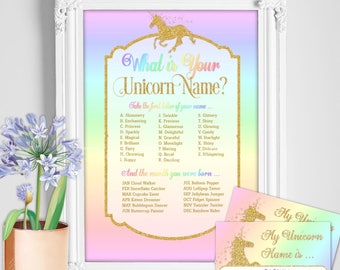 What's Your Unicorn Name Display Sign with Name Tags | Rainbow Glitter | Digital Instant Download