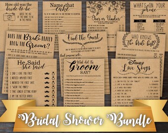 10 Bridal Shower Games Bundle . Games Bundle . Bridal Shower Bundle . Rustic Bridal Shower Games Package . Fun Bridal Shower Activities .