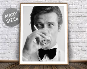 Roger Moore James Bond Poster • James Bond Print Roger Moore Photo Roger Moore Print James Bond Party 007 Party James Bond Art 007 Poster