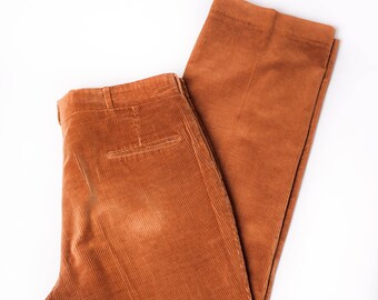 Incredible 70s SAKS FIFTH AVENUE Men's Cognac Brown Tan Corduroy Pants Mod Fashion Straight Leg Men's Pants Size 36x30 / 36 Waist