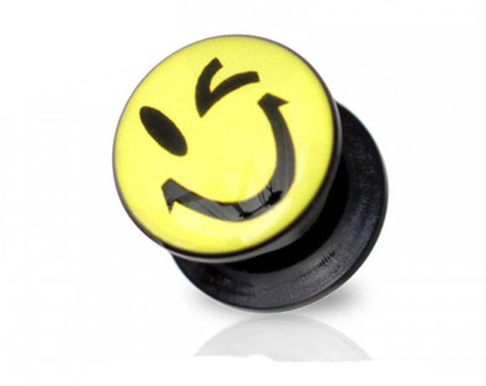 Smiley Face Print Top Black Acrylic Screw Fit Plug