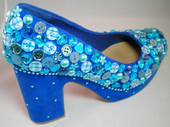 Blue crystal shoes button shoes crystal embellished bespoke
