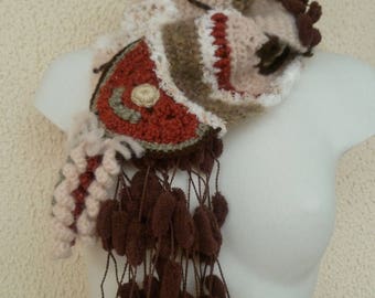 Free-form crochet and knit scarf