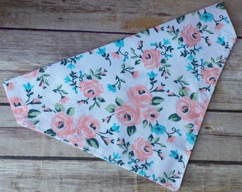 Peach Floral Dog Bandana / Flower Dog Bandana / Girl Dog Bandana / Turquoise Dog Bandana / Cat Bandana / Dog Scarf / Over the Collar