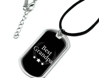 Best Grandpa Award Military Dog Tag Pendant Necklace with Cord