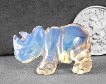 Miniature Hand Carved Opalite Rhinoceros Animal Spirit Totem Fetish Rhino c9742