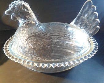 Glass hen on nest | Etsy