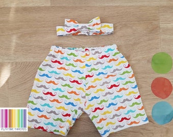 MOUSTACHES Size 0 Boys Cake Smash Outfit, Boys First Birthday, Bow Tie and Shorts, Boys 1st Birthday, Cake Smash Prop, Colourful