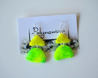 Green and yellow dangle earrings