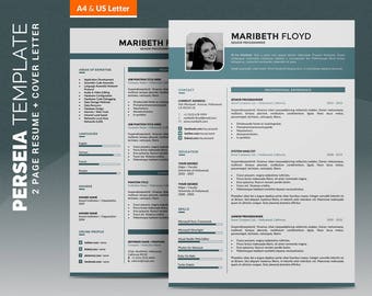 Professional Resume Template /Creative CV Template, 2 Pages Word Resume Design + 1 Pages Cover Letter, Creative Design, Instant Download