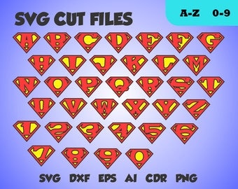 Superman font, perfect cut monogram, letters SVG cut file, dxf, eps, ai, cdr, png transparent background