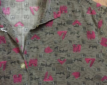 vintage 1960s blouse // 60s novelty button up top