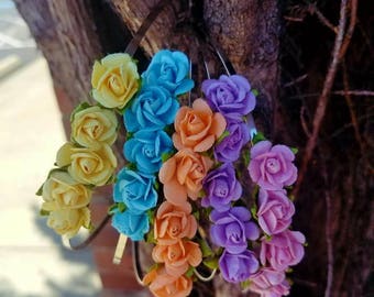 Colorful vivid Rose Flower Headband- Paper Flower Headband - Hard Headband - Girl Headband - Pink Headband- Flower Girl Headband- Photo Prop