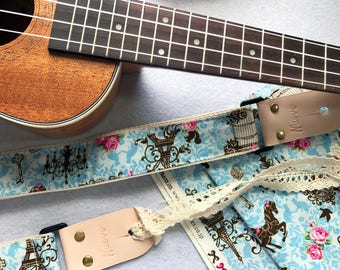 Pre-launch Proto Sale! NuovoDesign "Eiffel" Ukulele strap with leather tags. tie lace and end pin included