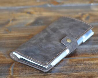 Distressed Leather Checkbook Cover, Personalized Leather Checkbook Wallet, Checkbook Case, Personalized Leather Gift, Chestnut Brown