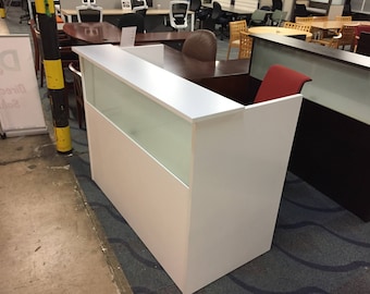 60 By 30 Glass Front Reception Desk In White 60 By 30 Glass Front Reception Desk In White