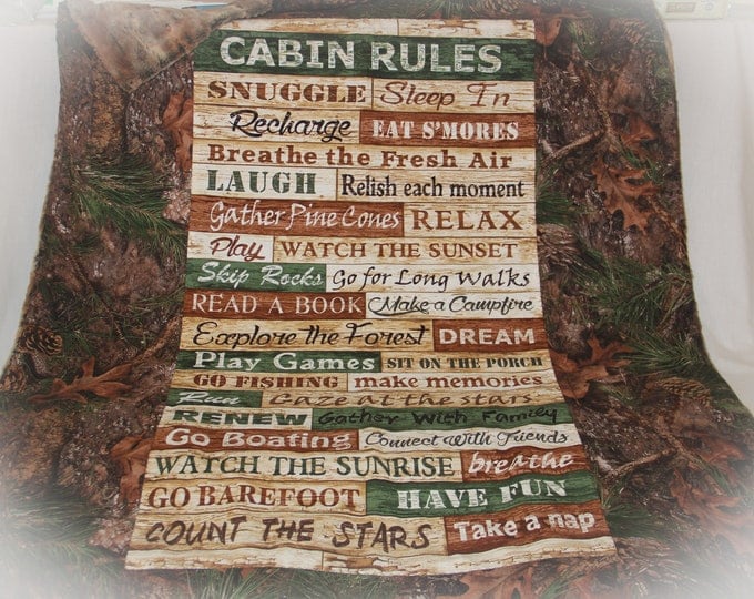 Rustic Decor | Woodland Blanket | Cabin Rules Throw | Minky Blanket | Boho Decor | Cotton Blanket | Rustic Blanket | Cabin Blanket