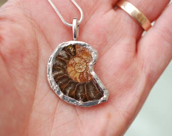 Ammonite Jewellery, Fossil Jewellery, Fossil Necklace, Handmade Jewellery, Vintage Necklace, Hippy Fossil Necklace, Affordable Gift