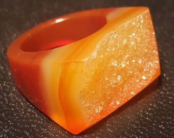 Agate Druzy Ring. Hand Carved