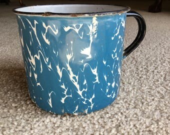 Vintage Blue and White Enamelware Extra Large Mug