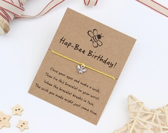 Birthday Wish Bracelet, Birthday Bracelet, Happy Birthday Gift, Bee Wish Bracelet, Birthday Friendship Bracelet, Birthday Charm Bracelet