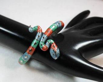 Multi-Colored Silver Snake Clamper Bracelet