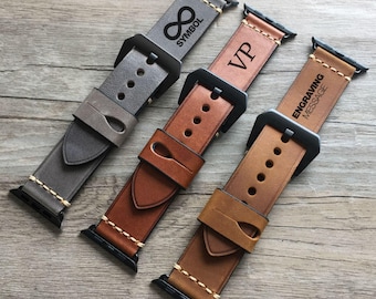 Apple Watch band, Apple Watch Strap 38 / 42 mm Genuine Leather Vintage Classic Elegant Strap for Women and Men Engraving