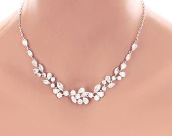 Crystal wedding necklace, crystal wedding jewelry, Swarovski crystal necklace, cubic zirconia, bridal jewelry, bridal necklace accessory