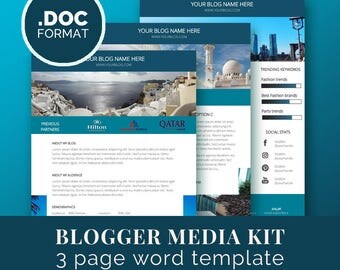Blogger Media Kit Template / Blog Marketing Kit / Word /Press Kit Template / Sponsorship / A4 & US letter size