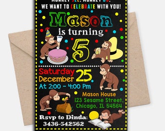 Curious George Birthday/ Curious George Birthday Invitation/ Curious George Invitation/ Curious George Invite/ Curious George Printable