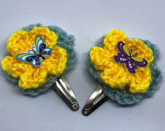 Blue and Yellow Flower Hair Clips