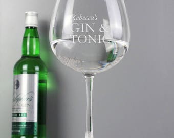 Personalised Gin And Tonic Balloon Glass | Custom Balloon Glass | Gin And Tonic Glass | Add a name, Engraved Gift For Her or Him, Birthday