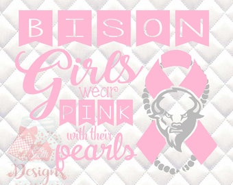Bison Mascot Pink and Pearls - Breast Cancer Awareness - SVG, Silhouette studio and png bundle