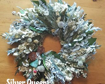 Silver Queen, white wreath, dried flower wreath
