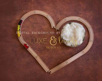 Newborn Photography Prop Digital Background, Train Track Heart