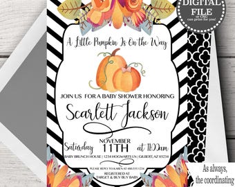 Baby Shower Pumpkin Invitations, Baby Shower Fall Invitations, Fall Baby Shower Invitations, Pumpkin Baby Shower Invitations, A little pumpk