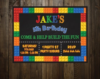 PERSONALIZED, LEGO INVITATION, Printable, Boys Invitation, Girls Invitation, 4th bday, 5th bday, any age kids invitation