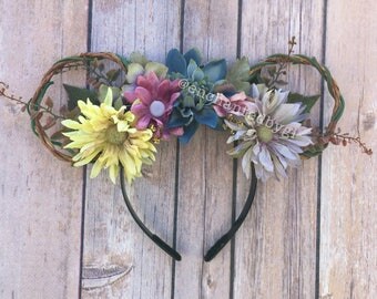 Undead Fantasy (Corpse Bride Inspired Floral Mickey Ears, Mouse Ears, Tim Burton, Halloween Wire Ears, Pastel Disney Ears, Spooky Ears)