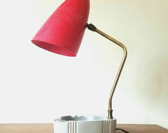 Mid Century RED Fiberglass Cone Gooseneck Desk Lamp