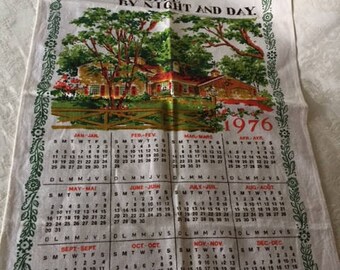 Vintage 1976 Calendar Tea Towel Bless This House Kitchen Towel