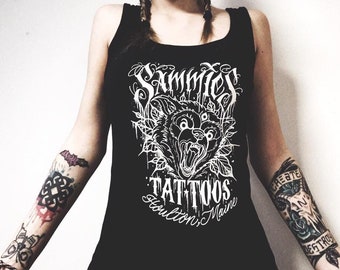 Tattoo Shop Shirt Tank Top Womens Girl Small XxL Creepy Grizzly Lettering Cool Gothic Punk Tattoo Shop Shirt Tank Top Womens Girl Small XxL Creepy Grizzly Lettering Cool Gothic Punk