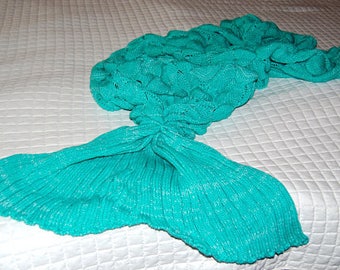 Children Hand Crocheted OceanTeal Green Crocheted Scales mermaid Tail Blanket, Kids Mermaid Blanket, Kids Fish Tail, Kids Blanket