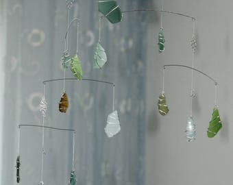 Sea glass Mobile / Beach Theme /home decor/ door wind chime glass garland