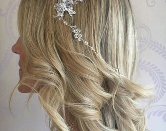 Bohemian Vintage Style Silver floral hair vine with hair pin, wedding/ prom/ party hair accessory