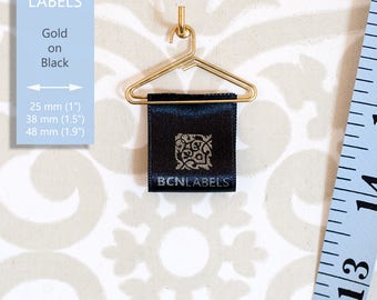 GOLD ON BLACK 50 pcs Custom Printed Soft Satin Clothing Labels 25 mm / Care Labels / Sew in Fabric Labels