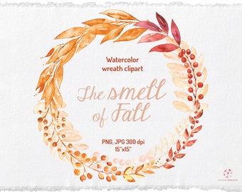 Watercolor Fall Wreath, Autumn Leaves Clipart, Fall PNG & JPEG, Leaves Wreath, Harvest Clipart, Wedding graphics, Digital Clip Art