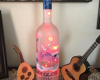 Grey Goose liquor bottle with LED RED battery light. You can pick your color lights