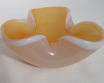 Archimede Seguso Small Pink Alabastro Bowl with Sunset Yellow