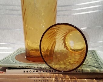 Vintage Amber Honey Glass Drinking Tumbler Glasses Swirl Pattern set of 3